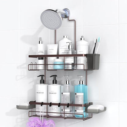 AKTECKE Shower Caddy Hanging Bathroom Organizer: Rustproof Shelf for Inside Shower - No Drilling, Over Showerhead - Bath Shelves for Shampoo, Soap - Bronze