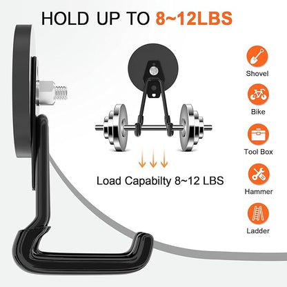ENUODA Strong Magnetic Hooks Heavy Duty Upgraded Large Magnets with Hooks Magnetic Garage Hooks for Hanging Shovel, Broom, Wreath, Garden Tool, Toolbox, Shed, Garage, Locker, 4PCS