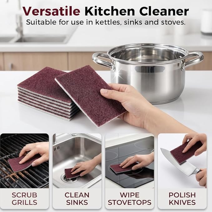 Carborundum Sponge Pads, Heavy Duty Scouring Sponges for Stainless Steel Pans, Reusable Cleaning Scrub Pads, Removes Grease Stains, Kitchen Dish Cleaning Tools (10)