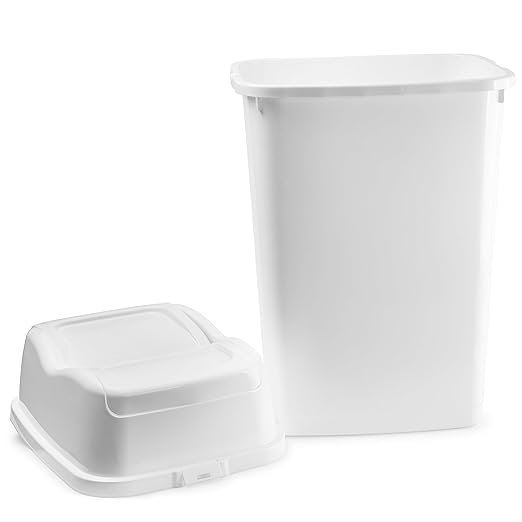 Garbage Can with Swing Top-Split Lid | Large Kitchen Trash Can with Lid | Durable Plastic |Slim & Sturdy Trash Bin | Fingerprint Resistant | 13 Gallon / 50 qt / 50 L - White | Superio