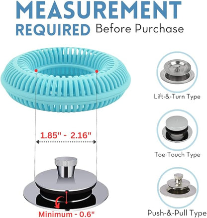 Hair Catcher for Shower Drain & Bathtub – TubRing Pop-Up Drain Protector & Strainer, Reusable Silicone Stopper for Bathroom Clog Prevention, Fits 1.85"–2.16" Drains | Aqua