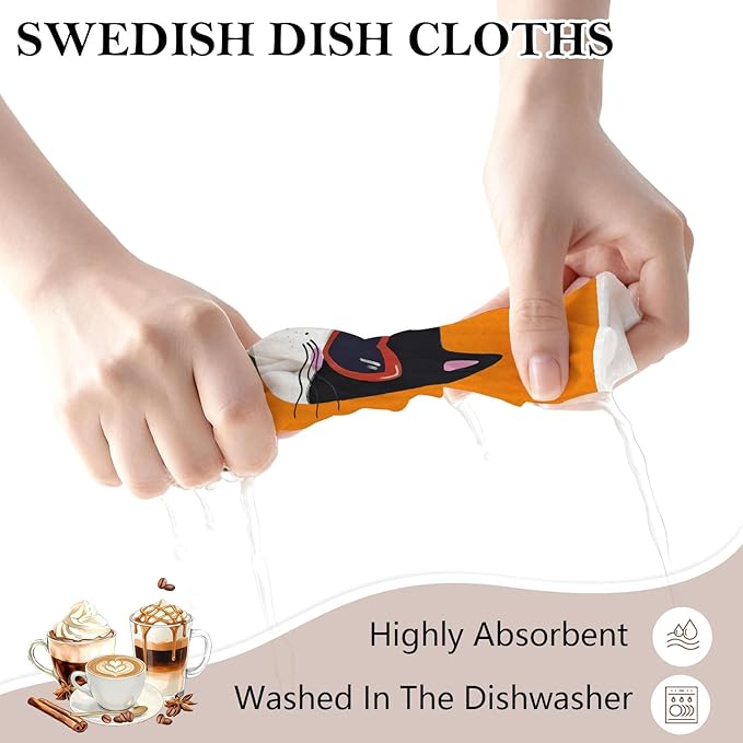 5 Pack Mixed Colorful Cartoon Cat Swedish Kitchen Dishcloths Dish Towels, Cute Kitten Dish Towels for Kitchen, Swedish Dishcloth, Paper Towels Reusable, Dish Cloth Towel Cleaning Wipe for Home
