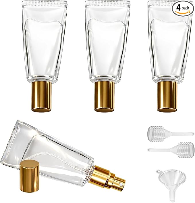 4PCS 10ML Glass Perfume Bottle Set, Tube-Shaped Portable Perfume Bottles Refillable With Dispenser Tools, Empty Atomizer Pocket Spray Bottle for Cologne Dispenser, Travel and Sample Container