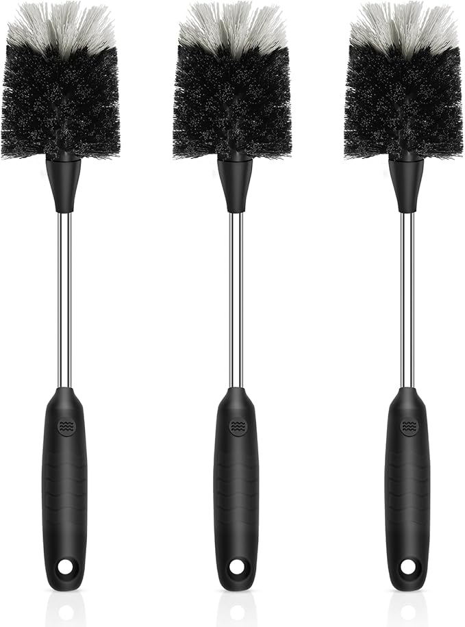 SetSail Bottle Brush of 3 Pack, 14-in Long Stainless Steel Handle Water Bottle Cleaner Brush Non-Slip Grip Bottle Brushes for Cleaning Water Bottles Sport Bottles Coffee Mugs Glasswares Cups, Black