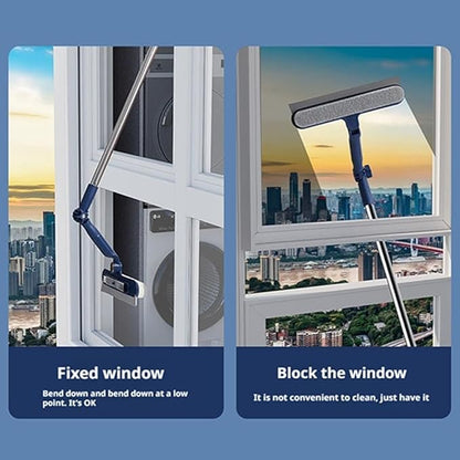 47" Window Squeegee with Extension Pole, 4-in-1 Telescopic Window Cleaner Tool with 2-Stage Telescoping Pole, Extension Washing Tool with Rotatable Clean Head for Indoor/Outdoor High Window Glass