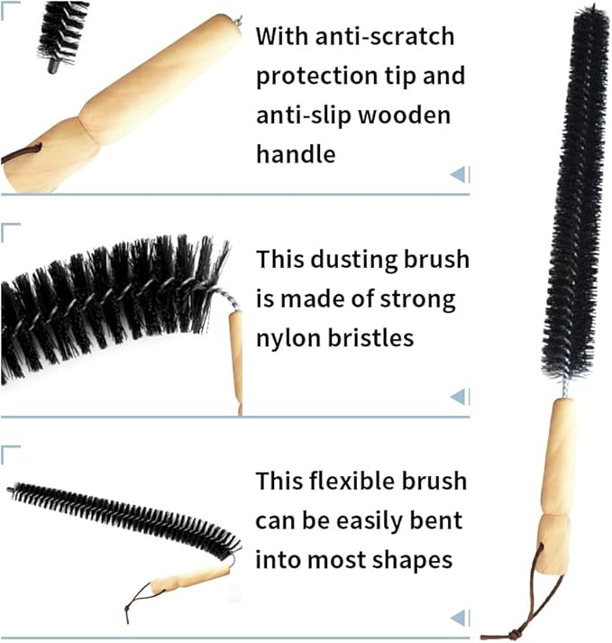 2Pcs Radiator Cleaner Brush, Radiator Duster Brush Cleaning Brush, Dryer Lint Brush Vent Cleaner, 16 inch Long Flexible Refrigerator Coil Soft Bristile Brush, Washer Dryer Organizer