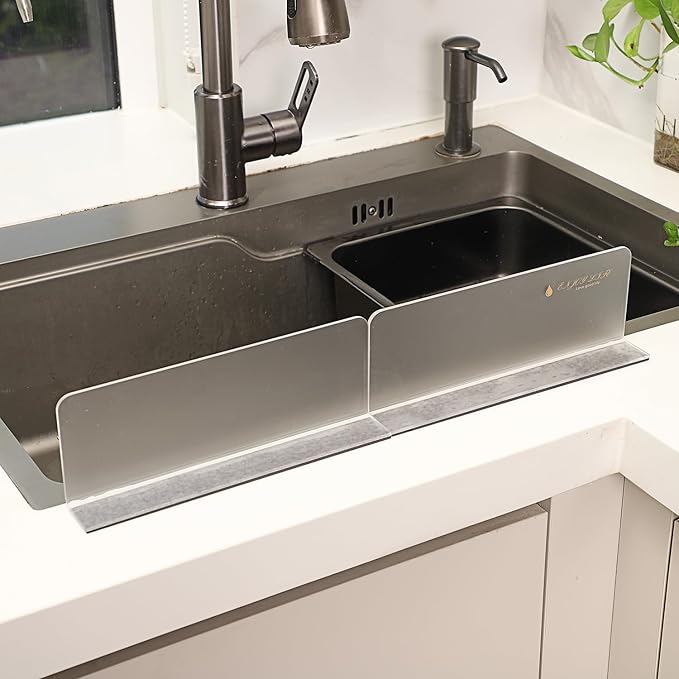 Sink Splash Guard (Upgraded Design) Transparent Acrylic (Frosted) Light Luxurious Premium Removable Splashback | Kitchen Island Sink Backsplash Guard (10.2x1.2x3.35 in) (2pcs)
