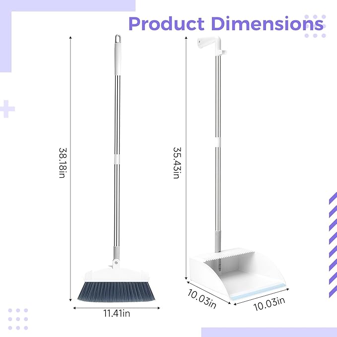 Broom and Dustpan Set, Long Handle, Standing, Foldable, for Home Use
