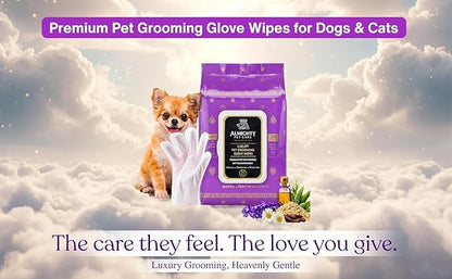Premium Pet Grooming Glove Wipes for Dogs & Cats, 3X Thick No-Rinse Bathing Gloves, Hypoallergenic Deodorizing Paw & Body Cleaner, Grooms Hydrates & Nourishes, 20 Count, Lavender Scent