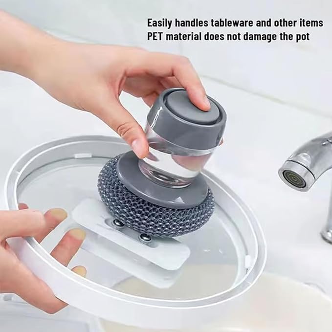 Comfort Grip Soap Dispensing Kitchen Scrub, Kitchen Scrub Brush with Built-in Soap Dispenser Without Soap, Replaceable Nylon Bristles, Non-Slip Handle for Cleaning Dishes (1pcs)