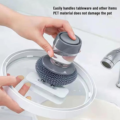 Comfort Grip Soap Dispensing Kitchen Scrub, Kitchen Scrub Brush with Built-in Soap Dispenser Without Soap, Replaceable Nylon Bristles, Non-Slip Handle for Cleaning Dishes (1pcs)