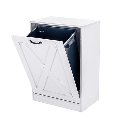 Zvyteay 13 Gallons Tilt Out Trash Can Cabinet, Wooden Free Standing Kichen Waste Bin Recycling Cabinet Hidden Trash Cabinet (White)