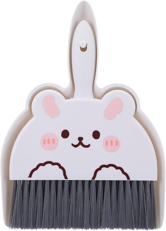 Upgrade Small White Broom and Dustpan Set, Hand Dustpan and Brush Set, Cute White Mini Broom and Dust pan Sets, Little Dust Pan for Home Use Tabletop Debris Cleaning Pet Guinea Pig Cages