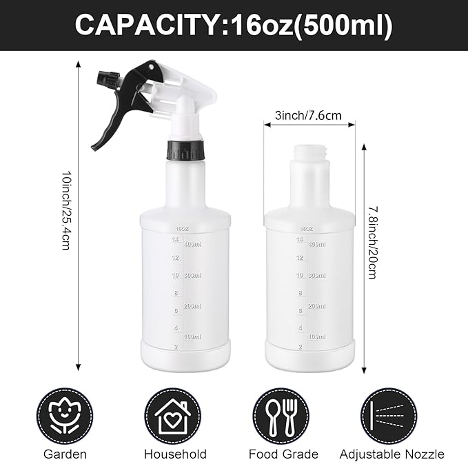 Eccliy 12 Pcs 16 Oz Plastic Spray Bottle, Adjustable Empty Reusable Sprayer for Cleaning, Planting, Water, Bathroom and Kitchen, BBQ, Commercial and Residential (Measurement,Black)