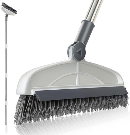 Grout Cleaner with Long Handle & Stiff Swivel Bristles - 2-in-1 Scrubber and Scraper, Tapered Design for Tile Floors, Baseboards, and Tight Spaces