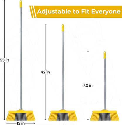 Indoor Broom for Floors 55” Soft Bristle Brooms for Sweeping Indoor/Outdoor to Clean Kitchen, Lobby, Office, Hardwood, Tile, Concrete, Patio, Deck-Yellow