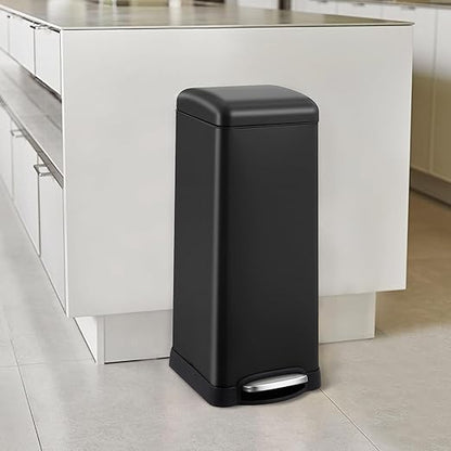 Garvee 8 gal/30 L Kitchen Trash Can, Stainless Steel Garbage Can with Soft Close Lid, Foot Pedal and Removable Inner Bucket for Home Office Bedroom Bathroom, Black