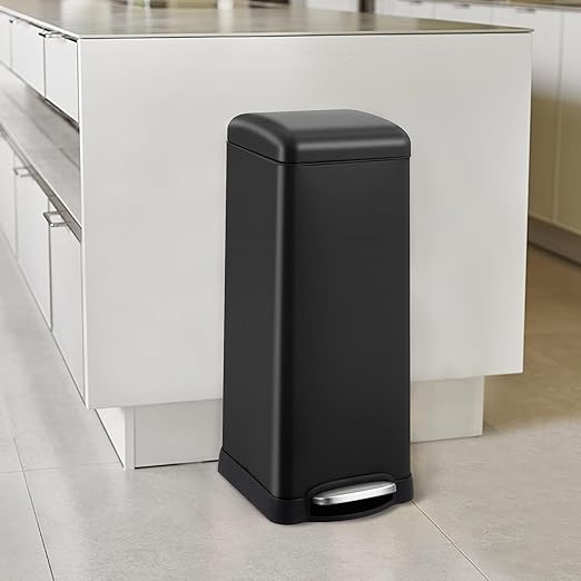 Garvee 8 gal/30 L Kitchen Trash Can, Fingerprint-Proof Stainless Steel Garbage Can with Soft-Close Lid, Recycle Bin with Removable Inner Buckets and Foot Pedal for Office Bedroom Bathroom, Black