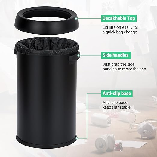 Garvee 65 L/17 gal Open Top Trash Can, Fingerprint-Proof Stainless Steel Garbage Can, Heavy Duty Commercial Round Trash Bin for Kitchen, Outdoor, Home, Office, Silver