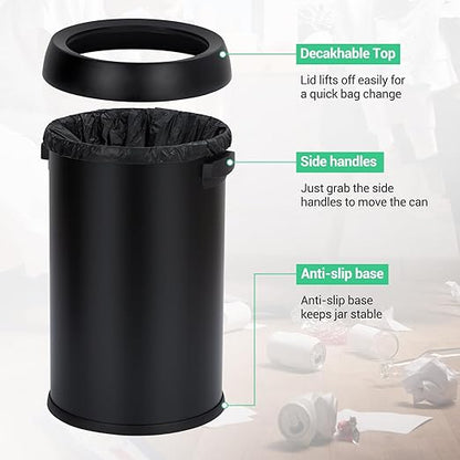 Garvee 65 L/17 gal Open Top Trash Can, Fingerprint-Proof Stainless Steel Garbage Can, Heavy Duty Commercial Round Trash Bin for Kitchen, Outdoor, Home, Office, Silver