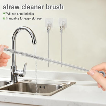 Silicone Straw Cleaner Brush, 4Pcs Reusable Straw Brush Set with Extra-Long Design for Cleaning Thin Metal Straws and Wider Milkshake Straws （6mm+9mm Gray)