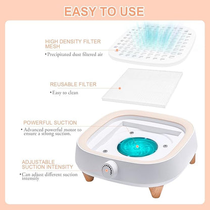 Powerful Nail Dust Collector - 130W Electric Low Noise Dust Collector Nail Tech Lint Free - Adjustable Vacuum Fan Vent Dust Collector Extractor for Acrylic Gel Nail Salon, White