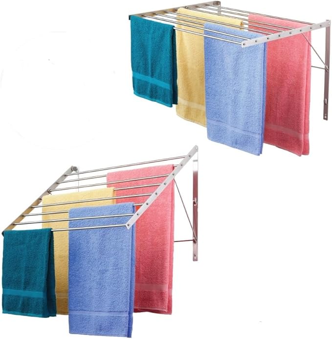 Smartsome | Wall Mounted | Clothes Drying Rack | 30" Wide | 20 Linear Feet Capacity | 8 Smooth Round Stainless Steel Rods | 60 lb Capacity | Fully Assembled | Compact Sturdy Space-Saving Design
