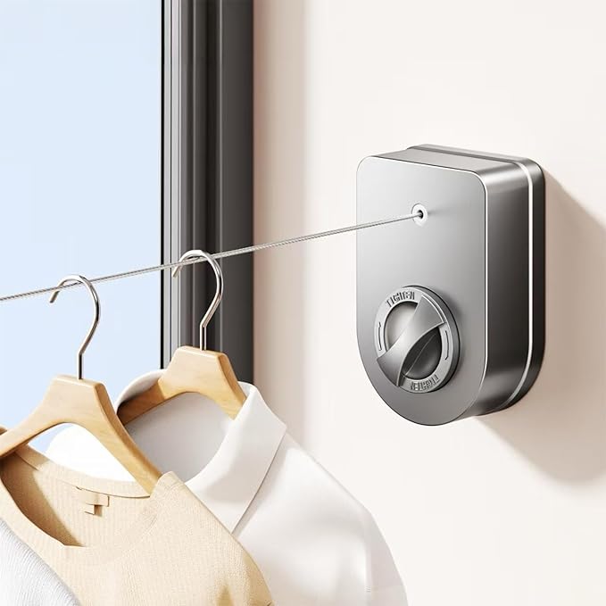 ROOM127 Heavy Duty Retractable Clothesline, 169.3 Inches Single Stainless Steel Line, Non-Sagging Wall Mounted Laundry Line | NO-Drill Adhesive or Screws Setup | Indoor & Outdoor Use, Black Finish