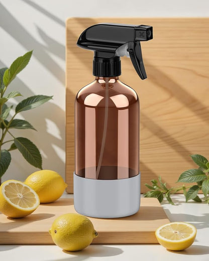 Bontip Amber Glass Spray Bottle with Silicone Sleeve Protection, 16 oz Refillable Spray Bottles for Cleaning Solutions, Plants, Aromatherapy, Facial Hydration (1, Grey, 16 oz)