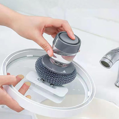 Soap Dispensing Dish Brush, 2 in 1 Kitchen Scrub Brush with Built in Soap Dispenser, Replaceable Dish Scrubber Bristles with Ergonomic Handle for Cleaning Dishes Pots Sinks (2)