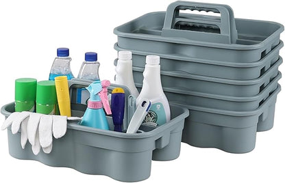 6-Pack Plastic Cleaning Storage Caddy with Handle, Cleaning Caddy Organizer, Gray