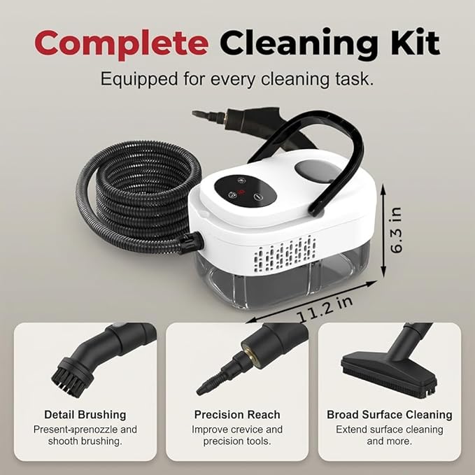 2026 New Portable Handheld Steam Cleaner for Home, 2500W Handheld High-temperature Pressurized Steam Cleaner, 15s Fast Heat-Up 1.6L Tank, Steam Cleaner for Car, Floor, Grout, Kitchen (White)