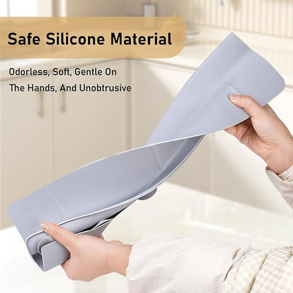 Kitchen Sink Splash Guard 18" Self-Draining Silicone Water Guard with High Splash Wall & Strong Suction Cups for Faucet, Countertop & Sink Edge, Keeps Sinks Dry, Dishwasher Safe, Gray