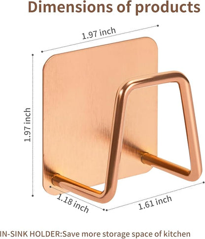 2 Pcs Sponges Holder Sink Caddy for Kitchen Accessories,No Drilling.Stainless Steel Rust Proof Waterproof.Versatile Kitchen Organizer Suitable of Hang Dish Sponge,Dishcloth,Brush.Rose Gold