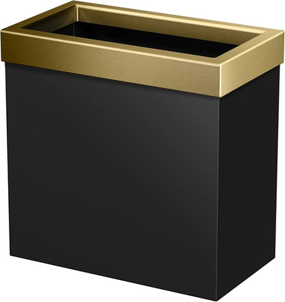 Gatco Small Bathroom Trash Can With Lid, Rectangle 3 Gallon Stainless Steel Wastebasket, Under Sink, Matte Black And Brushed Brass, For Bathroom, Bedroom, Office (1938)
