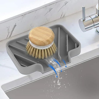 JACZZO Silicone Soap Dish for Shower and Bathroom - Small Bar Soap Holder with Self Draining Spout - Non-Slip Sink Tray Organizer for Kitchen Counter and Narrow Ledge, Gray (3.5" x 5")