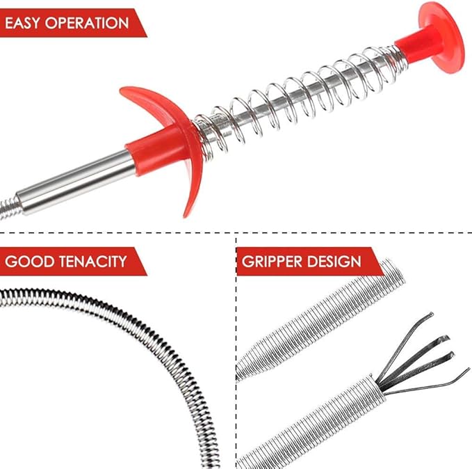 Drain Snake Drain Clog Remover Flexible Grabberable Pick Up Cleaning Tool Reacher Claw Stick, Drain Auger Grab Trash Hairs from Drain,Sink,Bathroom Tub Toilet Hose (23.7 Inch)