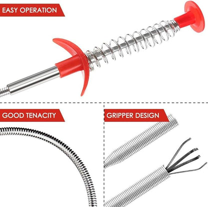Drain Snake Drain Clog Remover Flexible Grabberable Pick Up Cleaning Tool Reacher Claw Stick, Drain Auger Grab Trash Hairs from Drain,Sink,Bathroom Tub Toilet Hose (23.7 Inch)