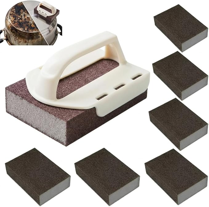 Magic Emery Cleaning Sponge,Heavy Duty Nano Sponge Eraser, Magic Carbide Cleaning Sponge for Rust & Grease Remover, Steeli Sponge Alternative, Magic Eraser Sponge for Pans(8 Sponge with Handle)