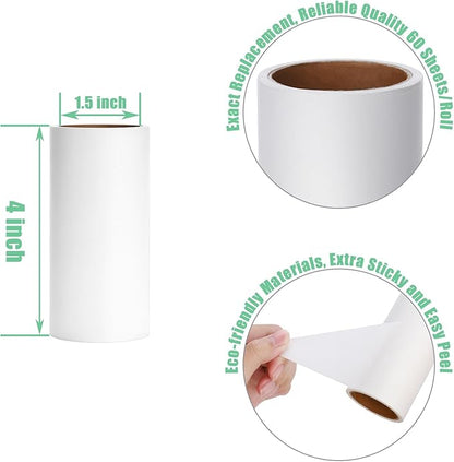 4 inch Lint Roller Refills Compatible with Evercare PetLovers Muji IKEA Bastis and More Standard 4 inch Lint Rollers Extra Sticky Roller Refill 60 Sheets per Roll 5 Pack Total 300 Sheets