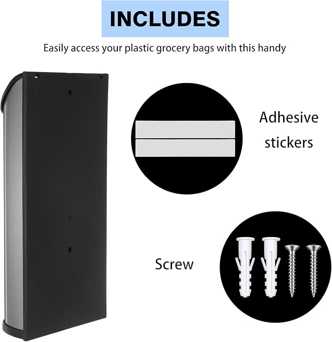 2 Pcs Stainless Steel Grocery Bag Holder Plastic Bag Organizer Wall Mounted Trash Bags Dispenser for Kitchen Pantry Cabinet Garage Storage Space Saving