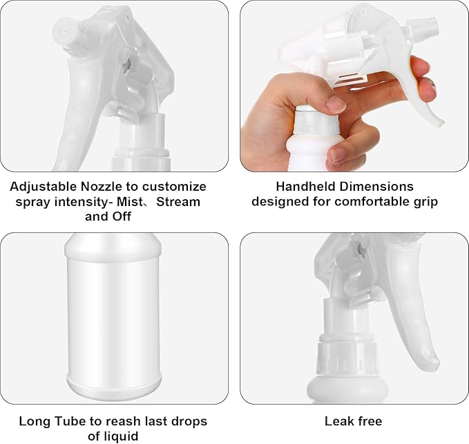 Eccliy 12 Pcs 16 Oz Plastic Spray Bottle, Adjustable Empty Reusable Sprayer for Cleaning, Planting, Water, Bathroom and Kitchen, BBQ, Commercial and Residential (Original,Black,White)