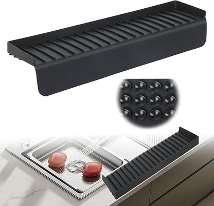 Silicone Sink Edge Protector with Suction Cup 4" x 20",Kitchen Sink Splash Guard for Kitchen, Bathroom Sink, Steel, Granite, Quartz Countertops,Multifuctional Sink Accessories (Black)