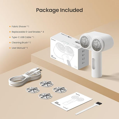 Mosthink Fabric Shaver, 2-in-1 Electric Lint Remover & Build-in Lint Brush, Large Fuzz Remover for Clothes Couch Furniture (White, 2600mAh)