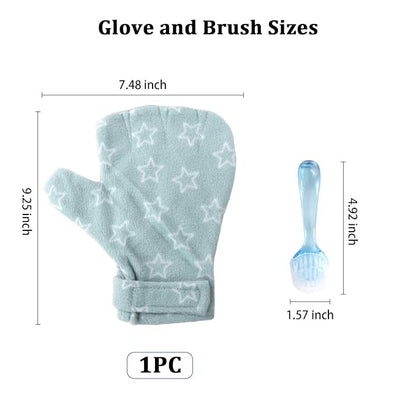 1Pcs Hamster Bite Proof Glove and Grooming Brush Set, Adjustable Hamster Glove, Lid Soft Cleansing Brush Massage Combs, Guinea Pig Brush, Hamster Care Set for Hamsters, Ferrets, Hedgehog (Green Stars)