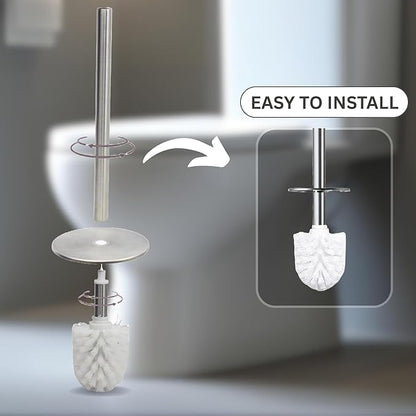 Escenzy Modern Toilet Brush and Holder Set Mosaic Glass | Non-Rustic Stainless Steel | Practical & Decorative Toilet Bowl Brush and Holder | Luxury Silver Glitter Bathroom Accessories