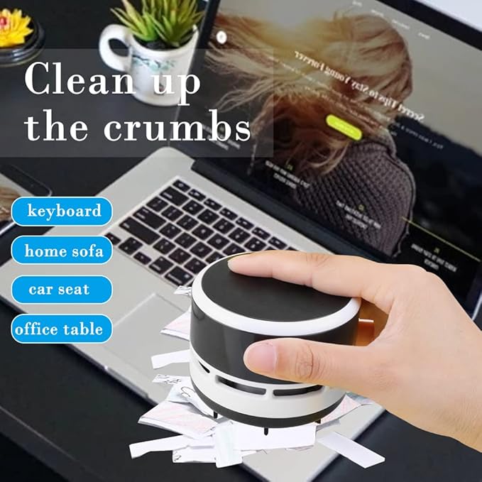 2Pcs Mini Crumb Vacuum Cleaner Portable Desktop Sweeper Handheld Cordless Multifunction Cleaning(Black+Blue)