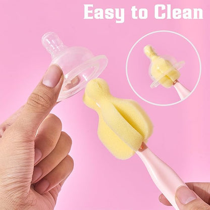 INVODA Cleaning Brush Set, 8PCS Portable Bottle & Nipple Brushes Sponge Material, Soft & Fluffy Texture, Comfortable Grip, Hanging Holes, BPA Free, Ideal for Baby Bottles & Cups