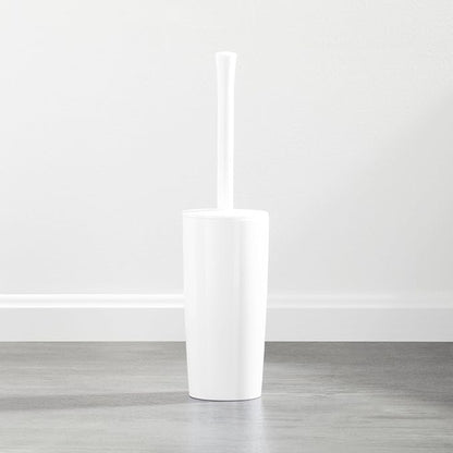 mDesign Slim Plastic Toilet Bowl Brush and Holder Set, Modern Compact Storage Organizer Cleaner Scrubber for Toilet - Heavy Duty Cleaning Plunger for Bathroom, Aura Collection - White