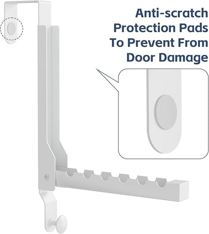4 Pack Over The Door Hanger Foldable Over The Door Hooks，Rust-Resistant Overdoor Hanger Hook for Laundry (Clothes Drying Rack)&Bathroom (Towel Rack) Small Portable,White